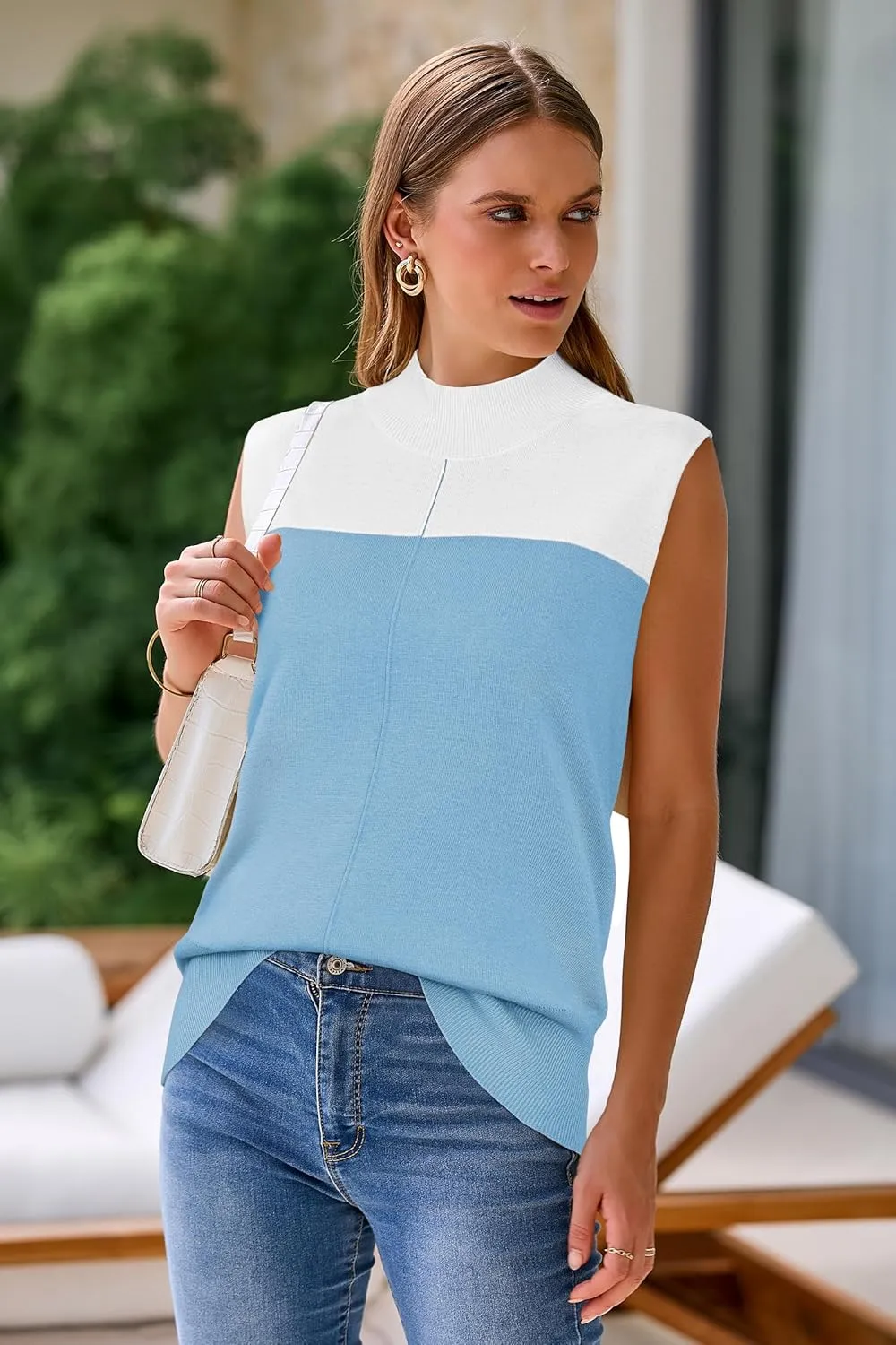 Arach&Cloz Women 2025 Wool Blended Mock Neck Sleeveless Sweater Vest Summer Business Office Knit Spring Trendy Tops