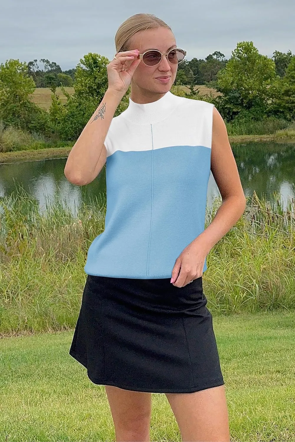 Arach&Cloz Women 2025 Wool Blended Mock Neck Sleeveless Sweater Vest Summer Business Office Knit Spring Trendy Tops