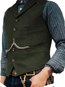 Ceehuteey Mens Suit Vest Waistcoat Tweed Retro V Neck Wool Herringbone for Prom