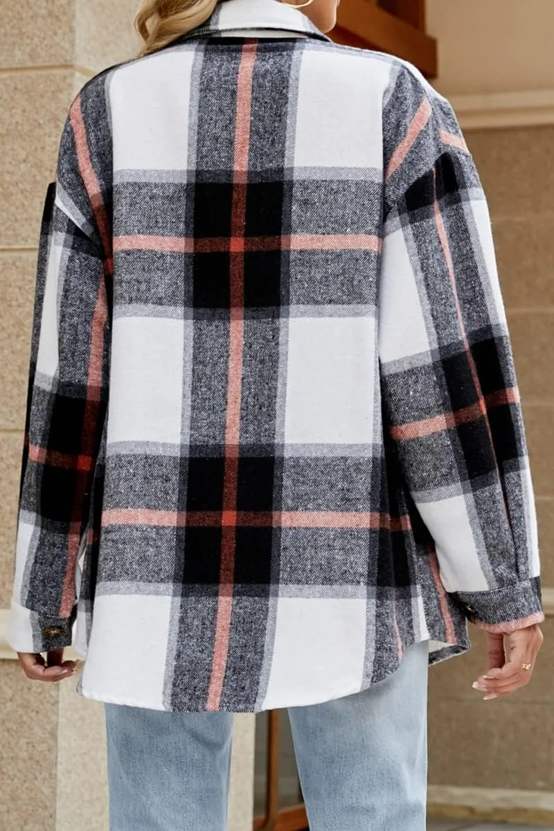 CHYRII Women's Casual Flannel Plaid Shacket Button Down Long Sleeve Shirt Jacket Coats with Pockets