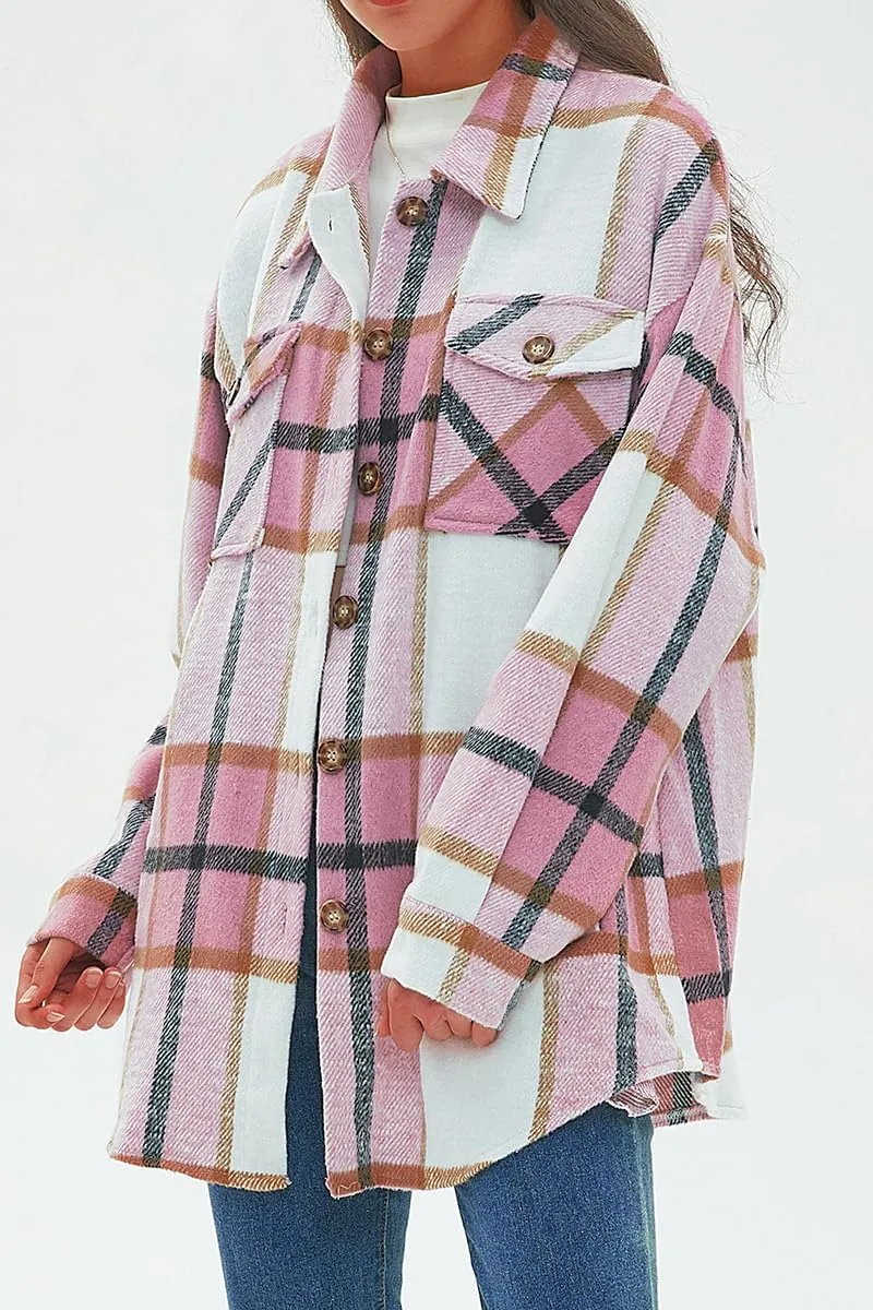 CHYRII Women's Casual Flannel Plaid Shacket Button Down Long Sleeve Shirt Jacket Coats with Pockets