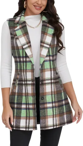 IDEALSANXUN Plaid Vest for Women Fall Winter Sleeveless Blazer Jackets