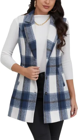 IDEALSANXUN Plaid Vest for Women Fall Winter Sleeveless Blazer Jackets
