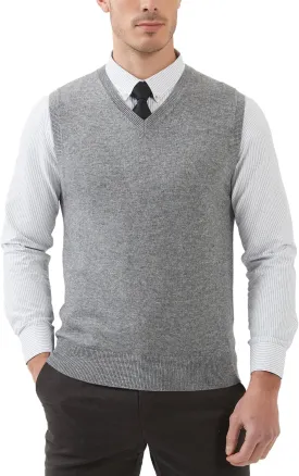 Kallspin Men's Wool Blended Vest Sweater Relaxed Fit V Neck Sleeveless Knitted Pullover