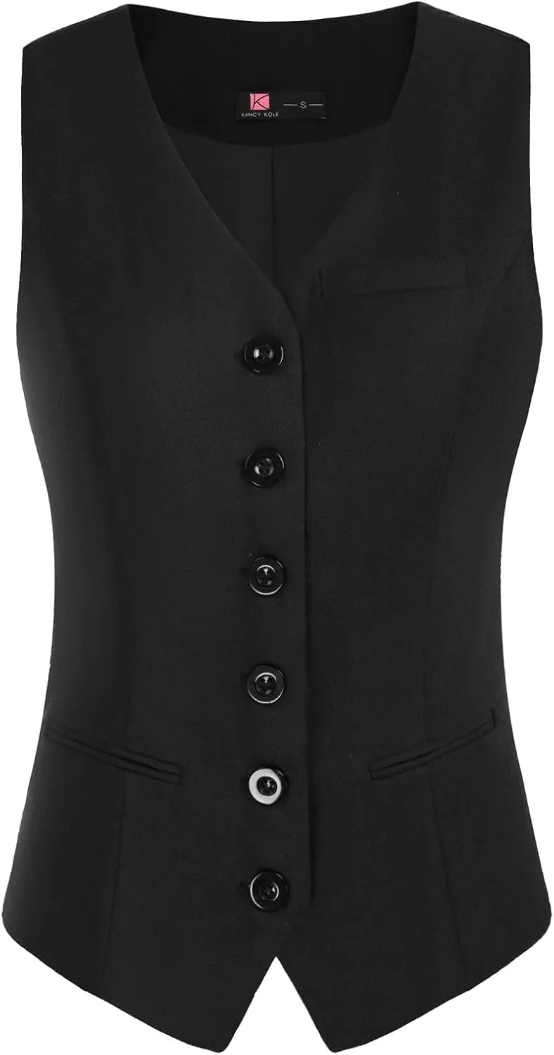 KANCY KOLE Women's Vintage Vest Fully Lined Formal Business Dress Suits Button Down Steampunk Waistcoat