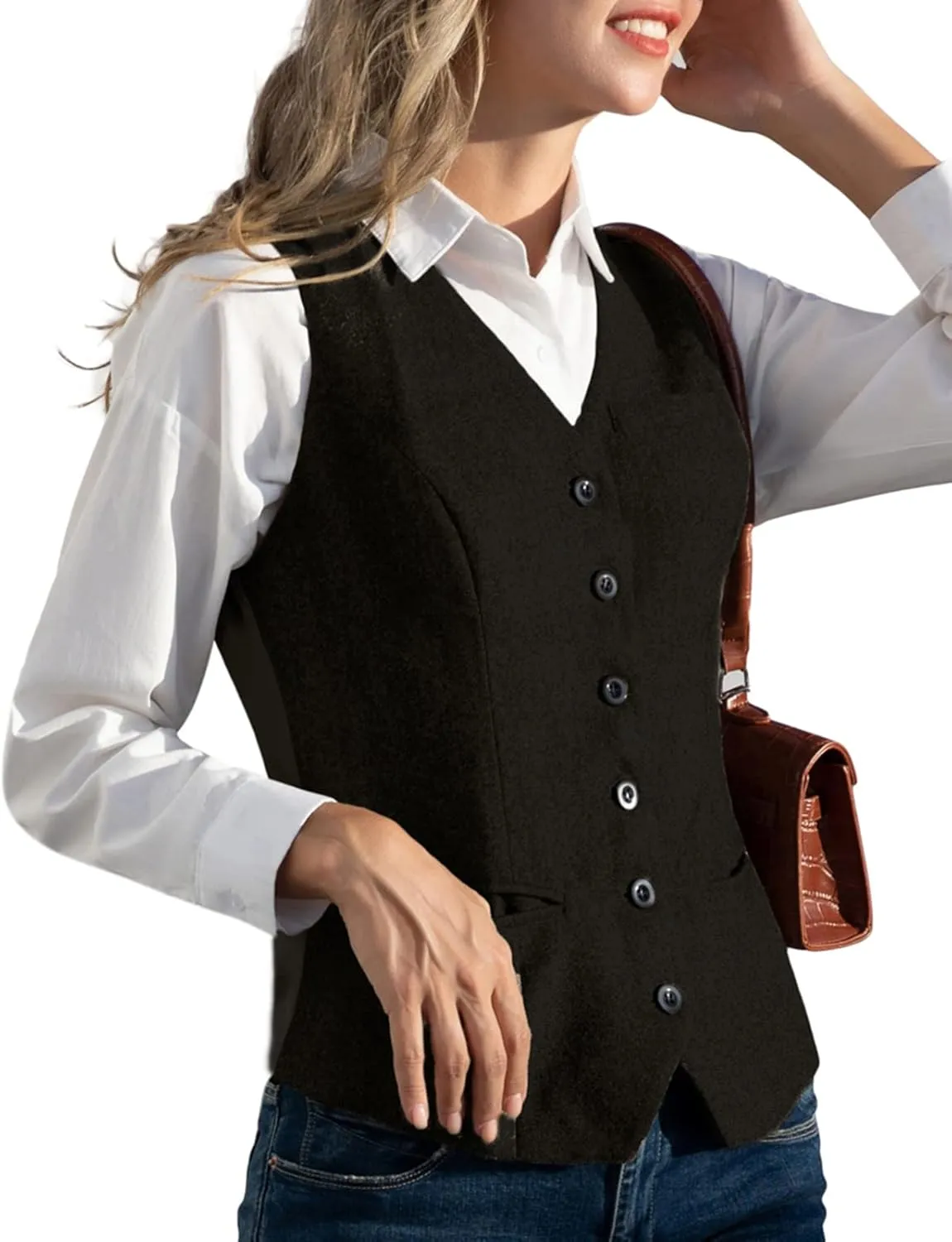 KANCY KOLE Women's Vintage Vest Fully Lined Formal Business Dress Suits Button Down Steampunk Waistcoat