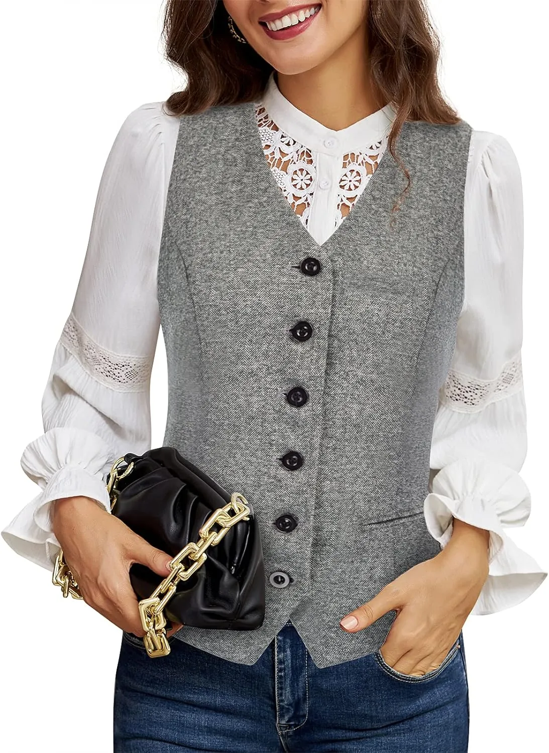 KANCY KOLE Women's Vintage Vest Fully Lined Formal Business Dress Suits Button Down Steampunk Waistcoat