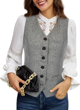 KANCY KOLE Women's Vintage Vest Fully Lined Formal Business Dress Suits Button Down Steampunk Waistcoat