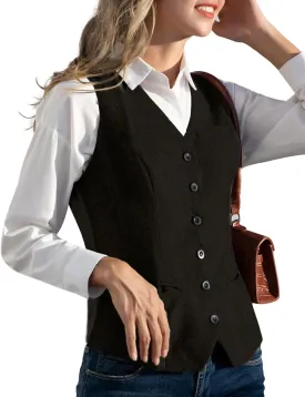 KANCY KOLE Women's Vintage Vest Fully Lined Formal Business Dress Suits Button Down Steampunk Waistcoat
