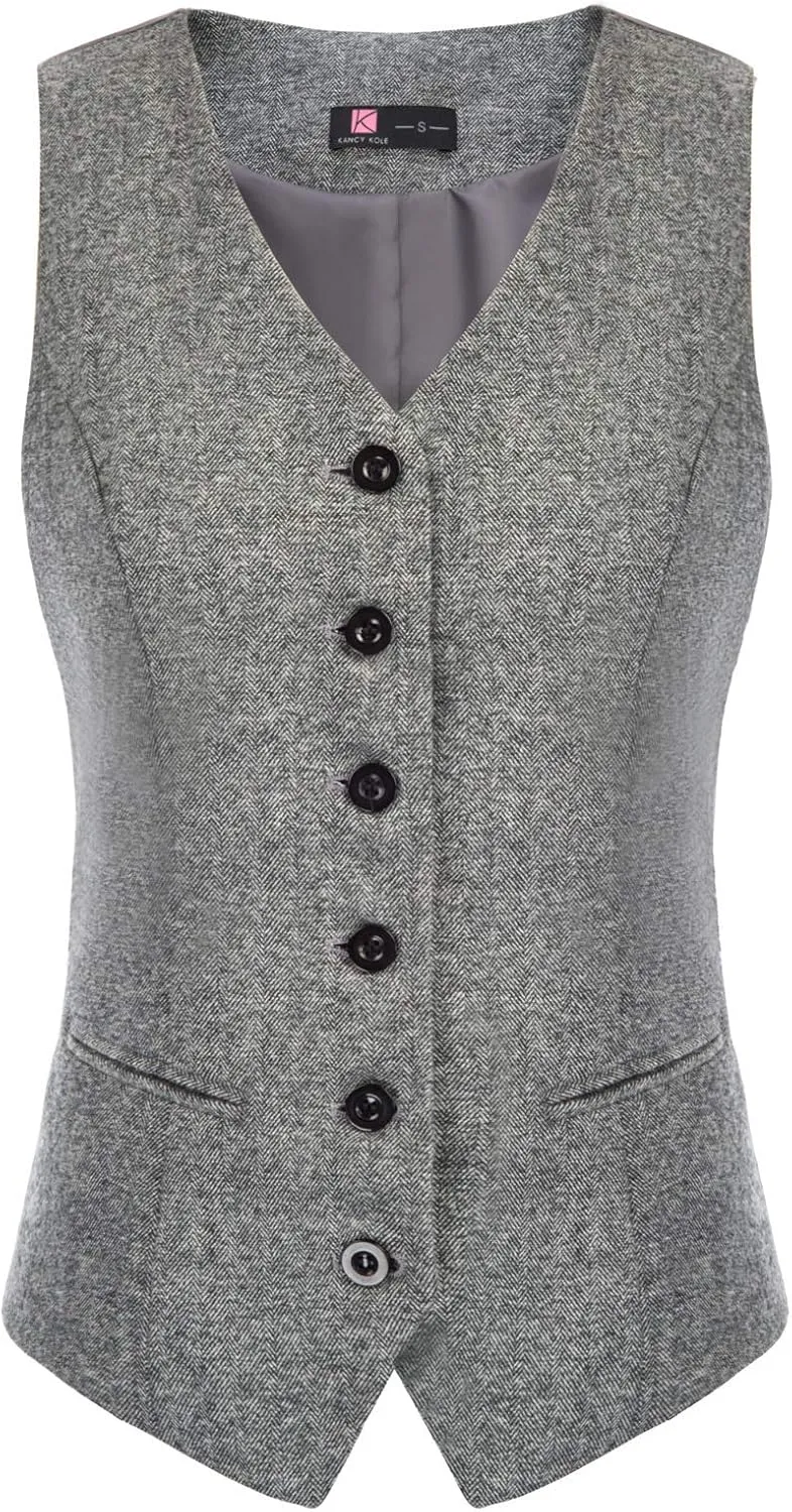 KANCY KOLE Women's Vintage Vest Fully Lined Formal Business Dress Suits Button Down Steampunk Waistcoat