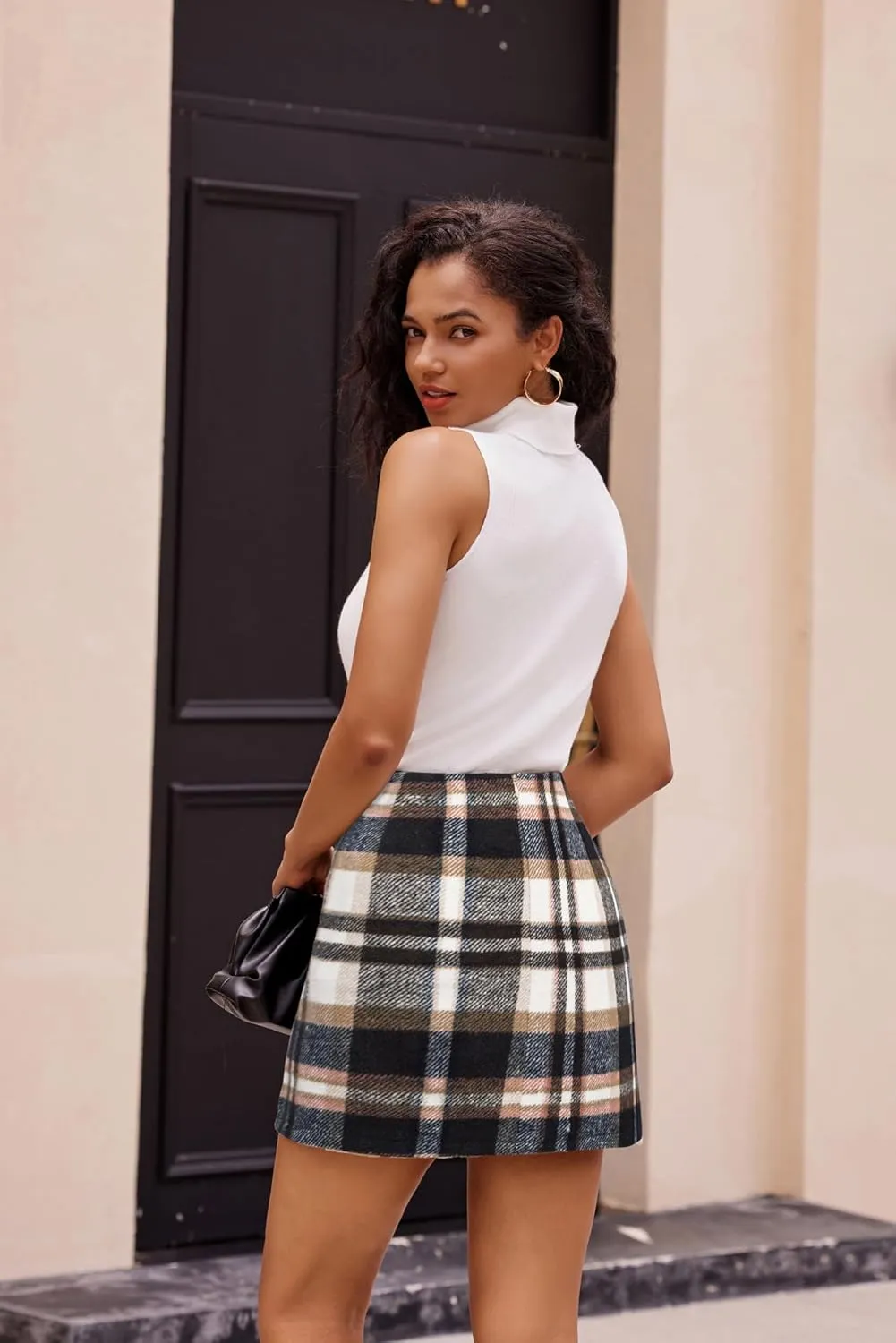 Kate Kasin 2025 Plaid Pencil Skirts for Women High Waisted Casual Stretch Bodycon Mini Skirt