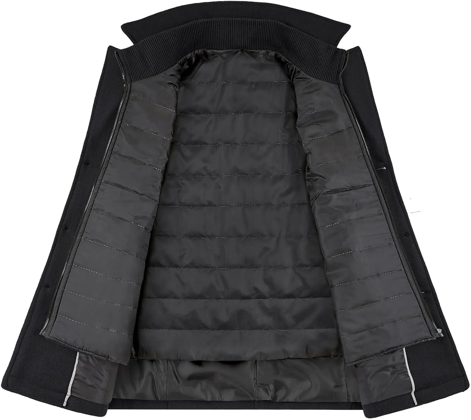 Lamgool Men's Winter Wool Coat with Removable Padded Vest 2-in-1 Winter Warm Casual Peacoat