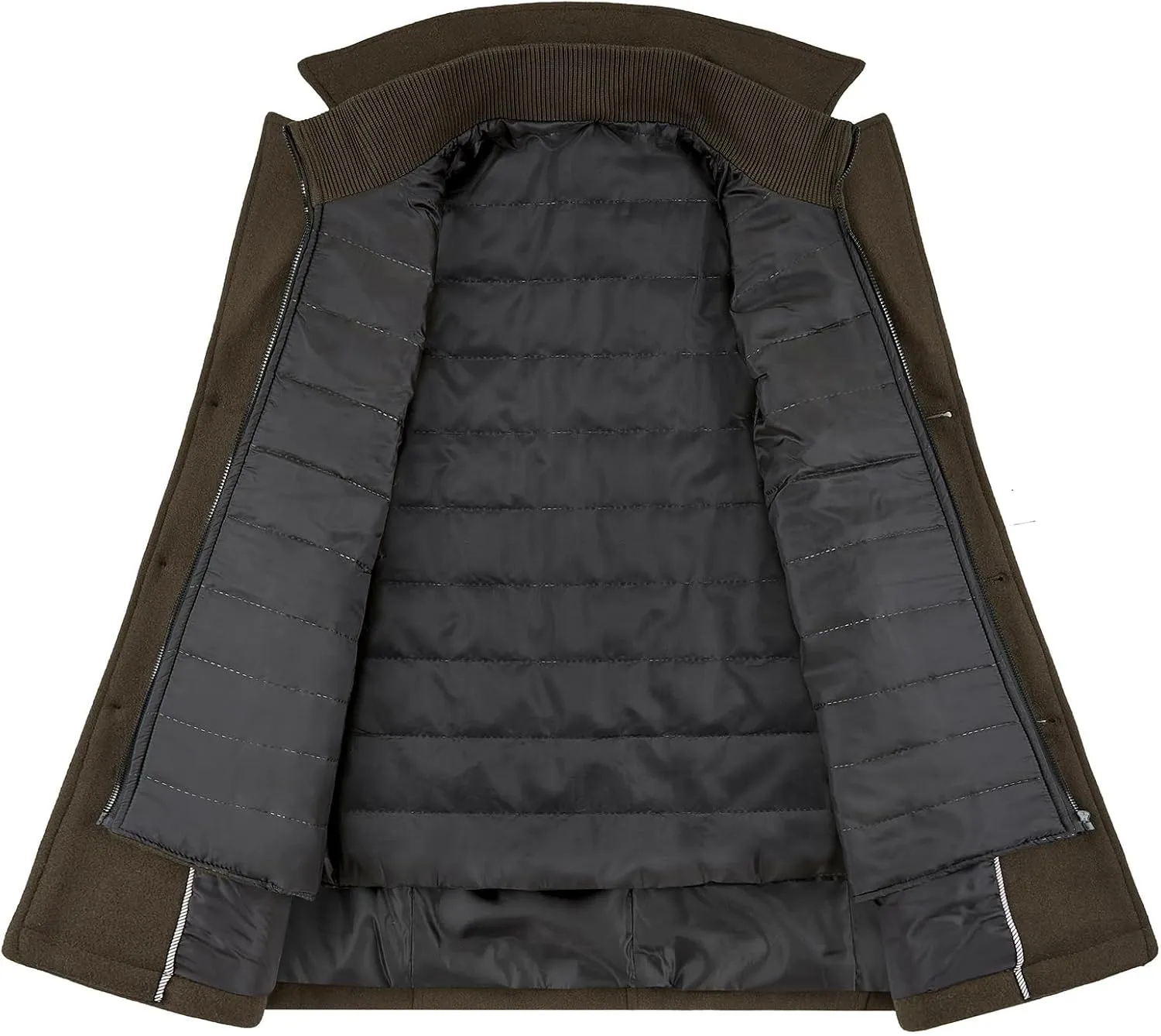 Lamgool Men's Winter Wool Coat with Removable Padded Vest 2-in-1 Winter Warm Casual Peacoat