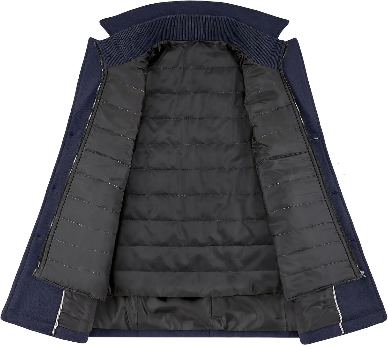Lamgool Men's Winter Wool Coat with Removable Padded Vest 2-in-1 Winter Warm Casual Peacoat