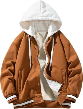 Men's Casual Varsity Jacket Hooded Vintage Lightweight Bomber Jackets Baseball Flight Hood Coat Windbreaker