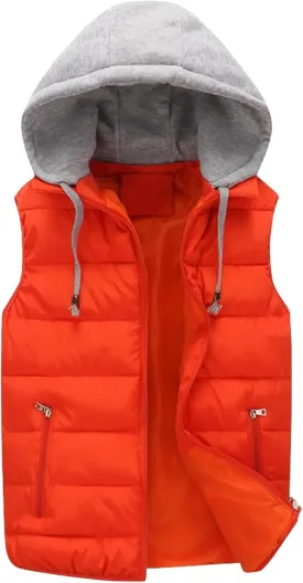 Men's Quilted Jacket Vest Removable Hooded Padded Puffer Sleeveless Vest Outdoor Warm Winter Outerwear