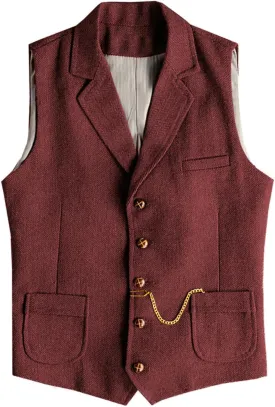 Men's Tweed Suit Vest Western Herringbone Wool Casual Waistcoat for Groomsman
