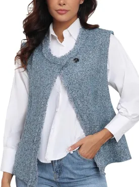 M.Infisavo Tweed Blazer Vest for Women 2024 Fashion Fall Vintage Sleeveless Jackets Work Office Business Casual