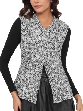 M.Infisavo Tweed Blazer Vest for Women 2024 Fashion Fall Vintage Sleeveless Jackets Work Office Business Casual