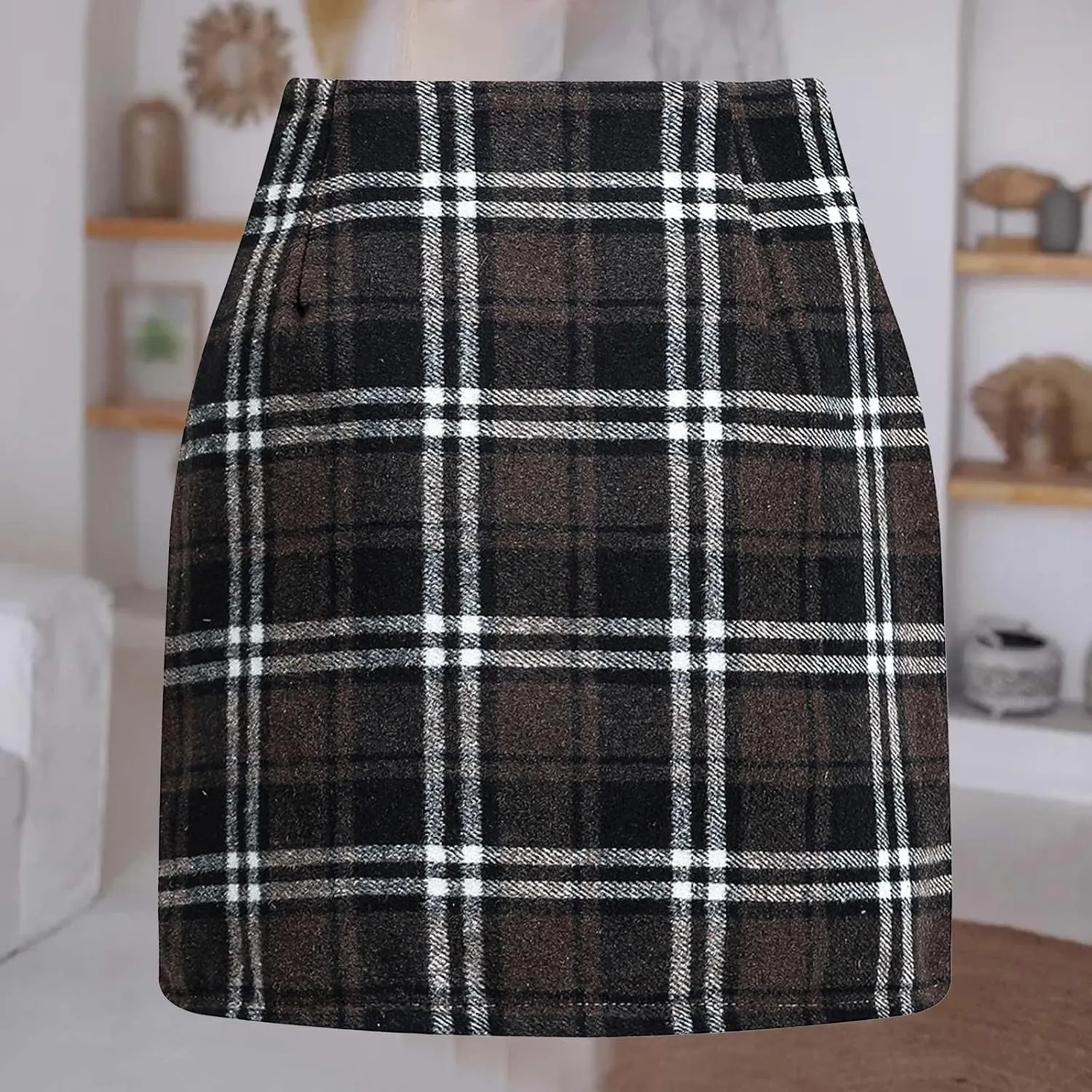 Plaid Skirt High Waist Bodycon Pencil Wool Mini Skirts for Women Stretch Flannel Skirt Fall Outfits 2025 Casual Dress