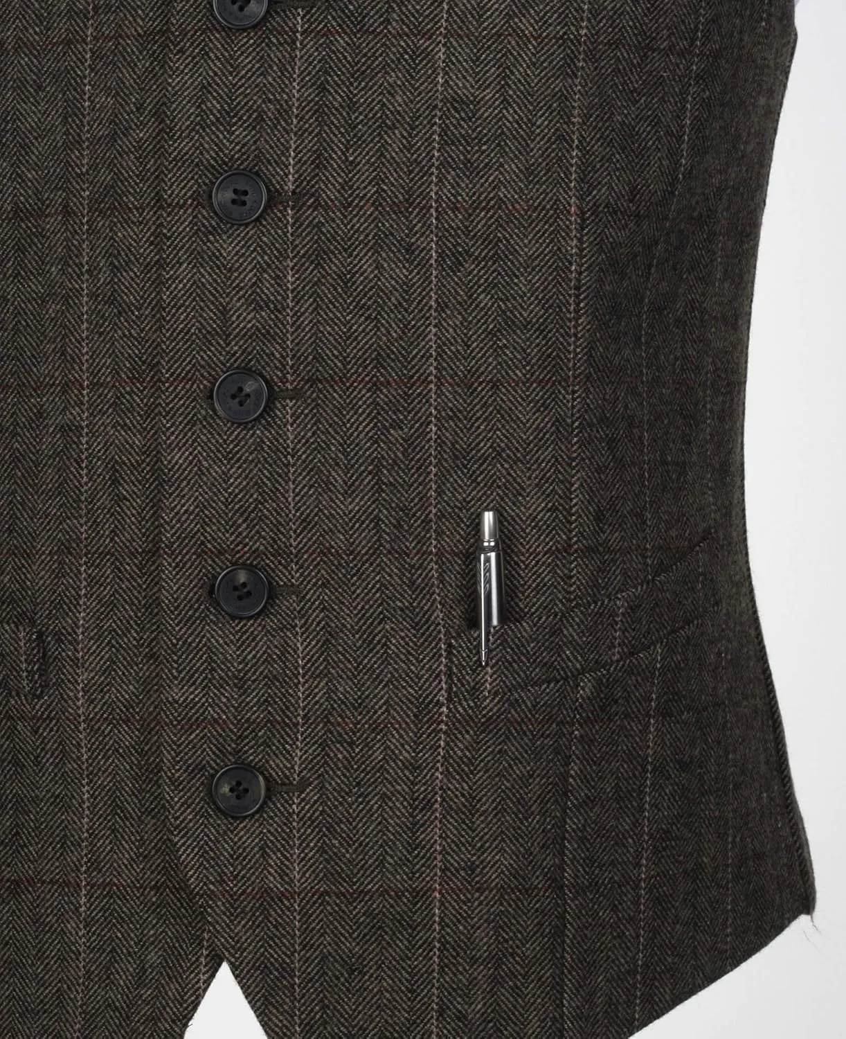 Ruth&Boaz 2Pockets 5Buttons Wool Herringbone Tweed Business Suit Vest