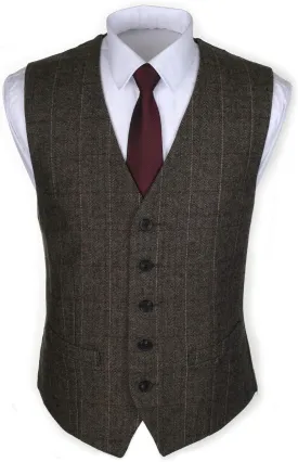 Ruth&Boaz 2Pockets 5Buttons Wool Herringbone Tweed Business Suit Vest