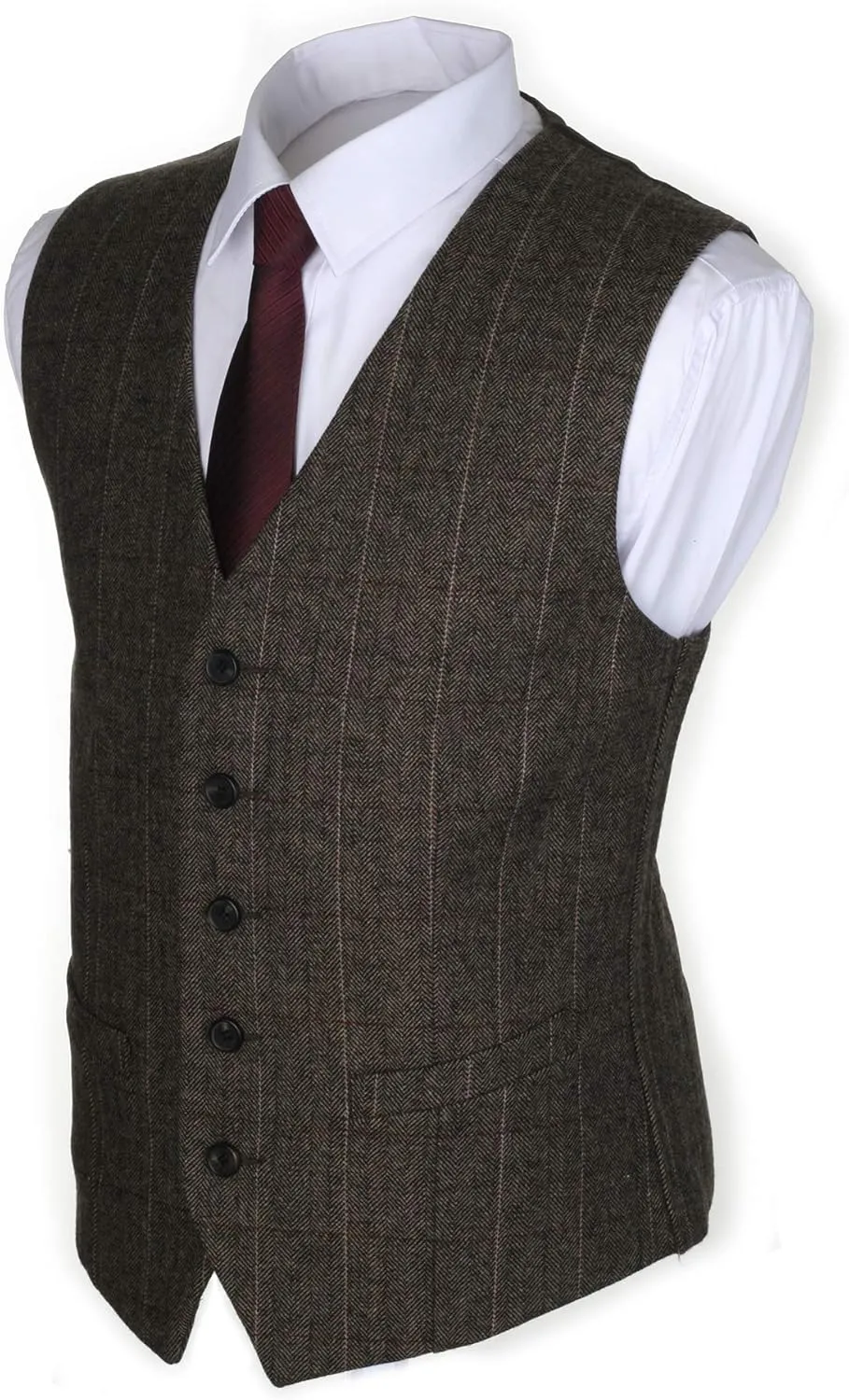 Ruth&Boaz 2Pockets 5Buttons Wool Herringbone Tweed Business Suit Vest
