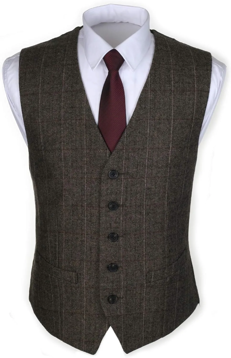 Ruth&Boaz 2Pockets 5Buttons Wool Herringbone Tweed Business Suit Vest