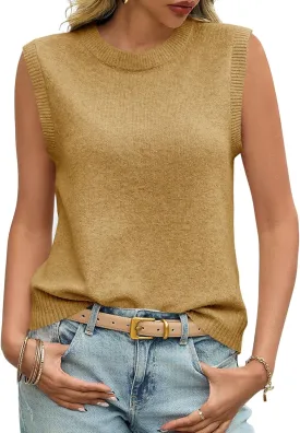 Saodimallsu Womens Sleeveless Sweater Vest Summer Casual Cap Sleeve Crew Neck Loose Knit Lightweight Pullover Tank Tops