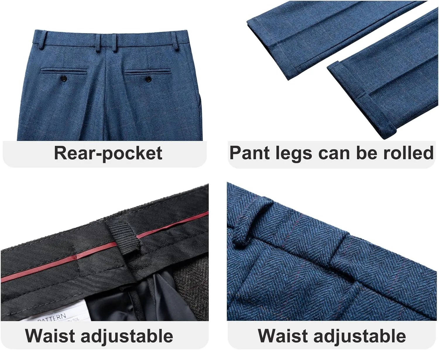 SevenBoy Men's Dress Pants Tweed Plaid Classic Fit Siut Separates Slim Stylish Wool Casual Business Suit Pants
