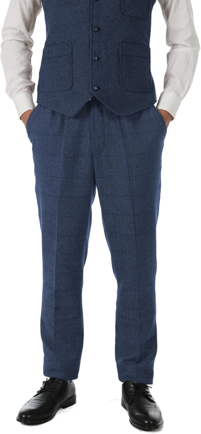 SevenBoy Men's Dress Pants Tweed Plaid Classic Fit Siut Separates Slim Stylish Wool Casual Business Suit Pants