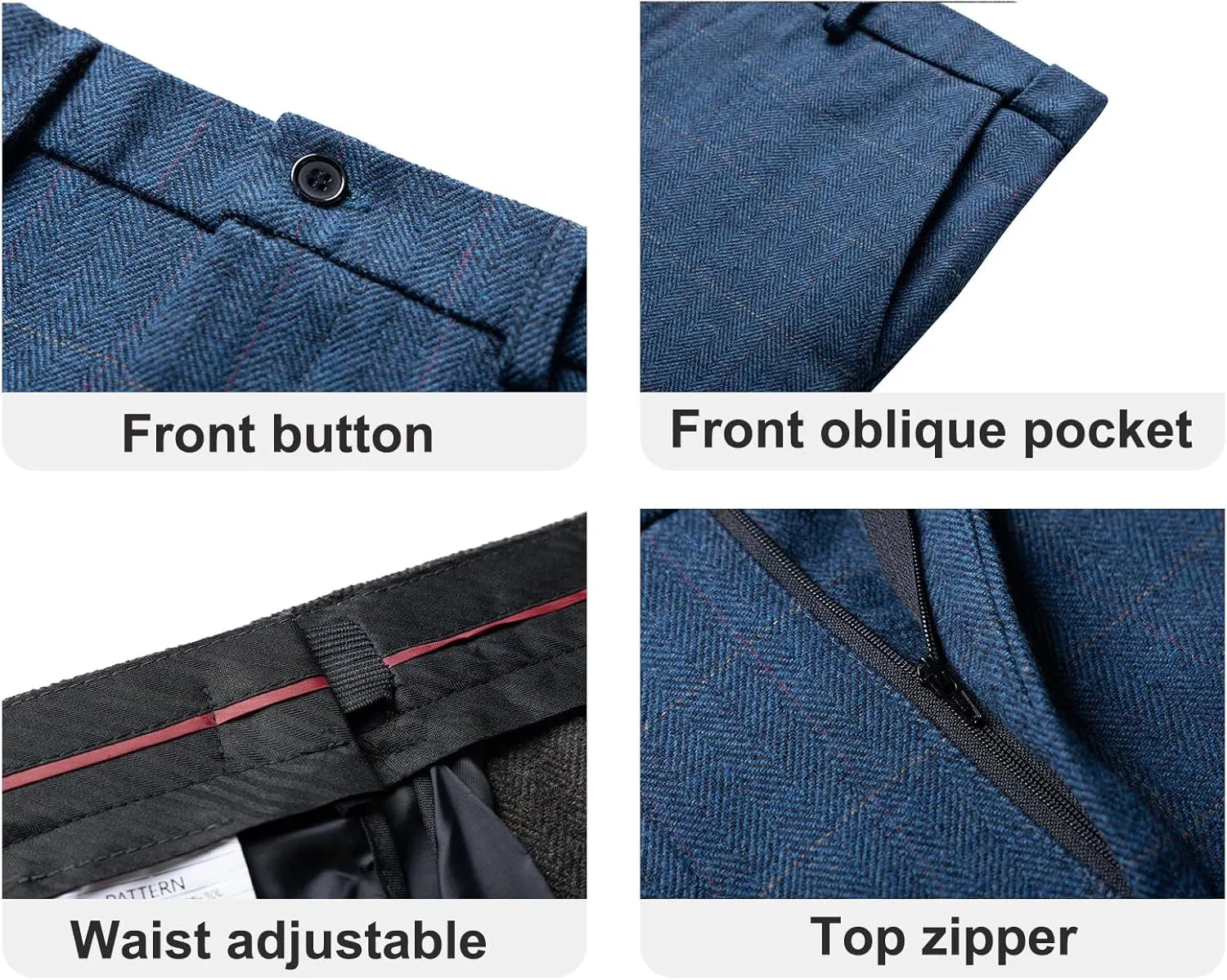 SevenBoy Men's Dress Pants Tweed Plaid Classic Fit Siut Separates Slim Stylish Wool Casual Business Suit Pants