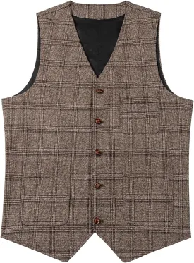 SevenBoy Mens Vintage Suit Vest Plaid Tweed Regular Fit Waistcoat Polka Dot