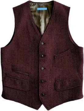 SOLOVEDRESS Mens Vintage Classic Herringbone Pattern Suit Vest V Neck Casual Wool Blend Waistcoat for Men