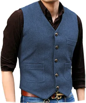SOLOVEDRESS Mens Vintage Tweed Suit Vest V Neck Casual Wool Waistcoat for Wedding Groomsmen