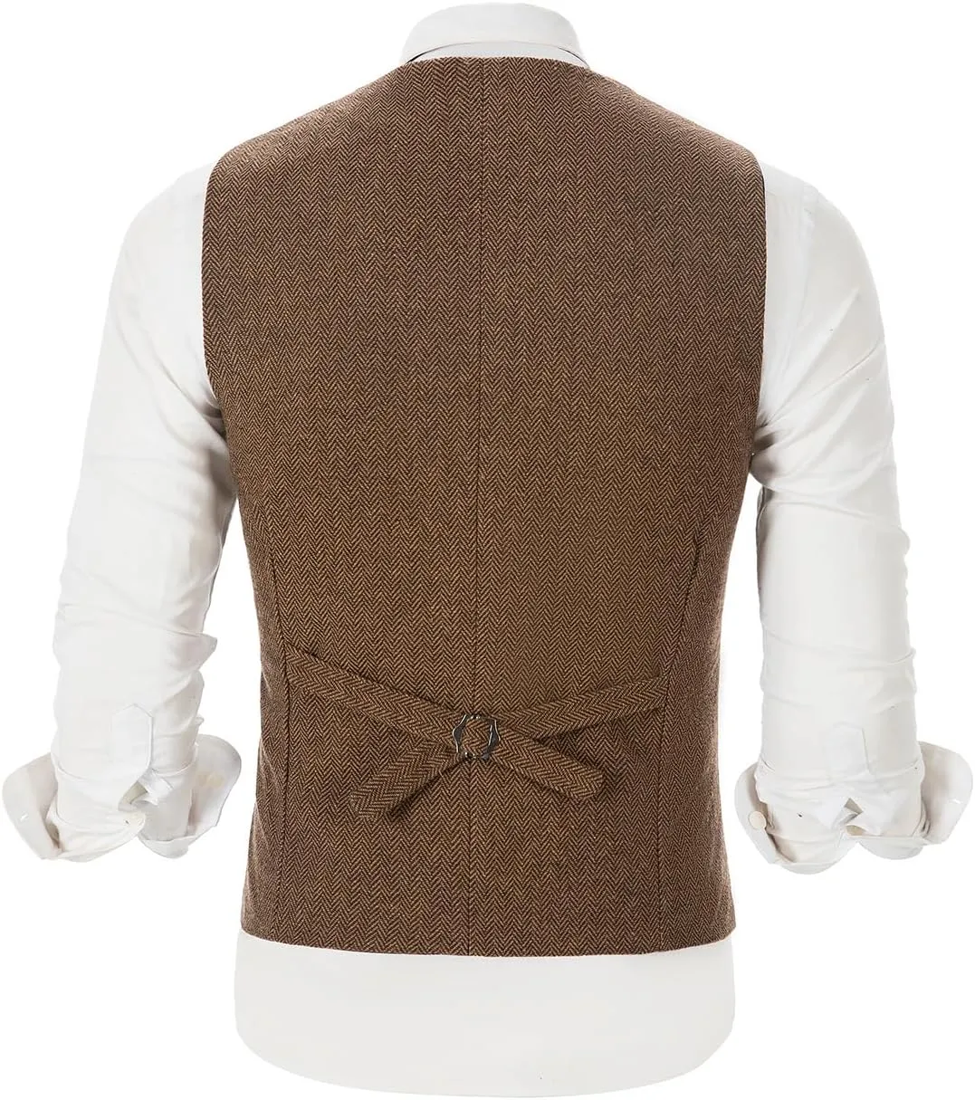 SOLOVEDRESS Mens Vintage Tweed Suit Vest V Neck Casual Wool Waistcoat for Wedding Groomsmen