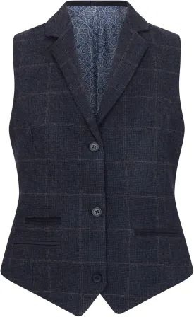 TruClothing Women's Waistcoat Wool Blend Tweed Herringbone Checkered Tailored Fit Ladies Vest