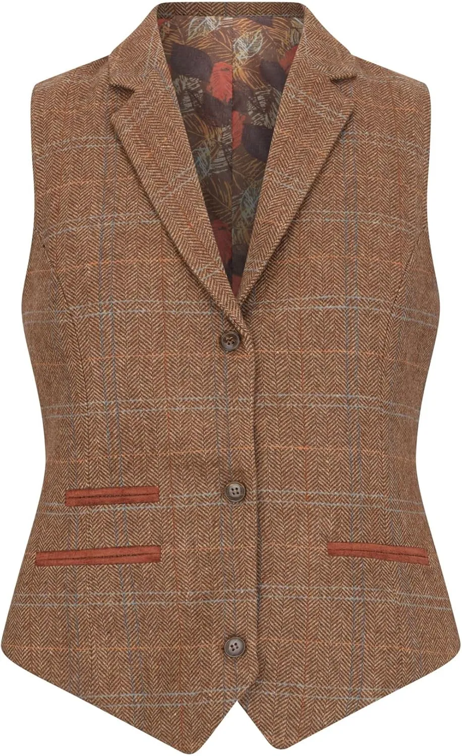 TruClothing Women's Waistcoat Wool Blend Tweed Herringbone Checkered Tailored Fit Ladies Vest