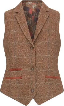 TruClothing Women's Waistcoat Wool Blend Tweed Herringbone Checkered Tailored Fit Ladies Vest
