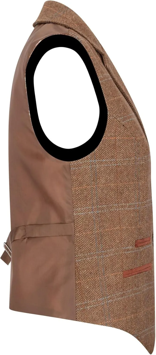 TruClothing Women's Waistcoat Wool Blend Tweed Herringbone Checkered Tailored Fit Ladies Vest