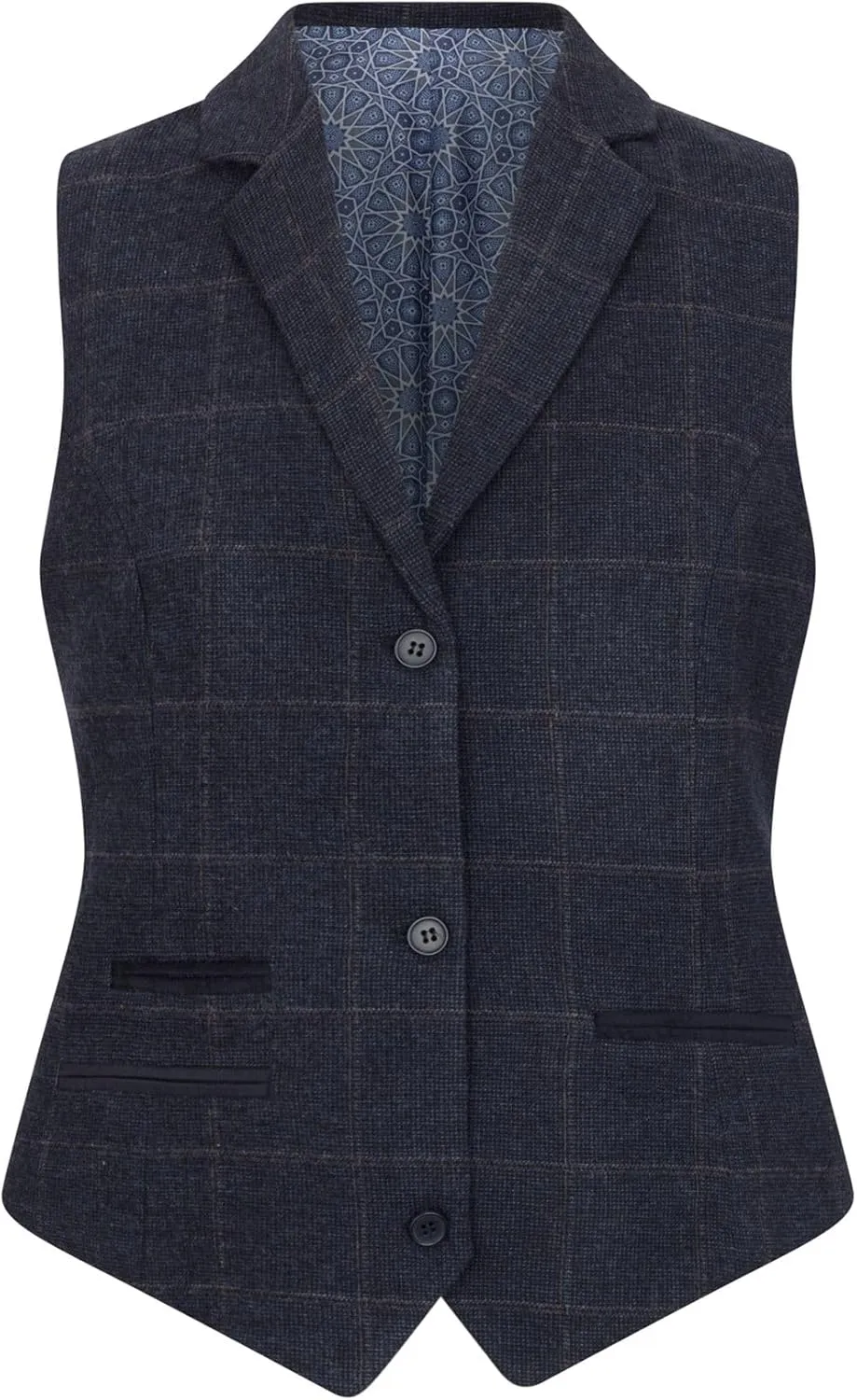 TruClothing Women's Waistcoat Wool Blend Tweed Herringbone Checkered Tailored Fit Ladies Vest