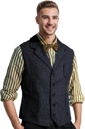 Vest for Men Formal Dress Business Casual Herringbone Tweed Vest Jacket for Men Waistcoat