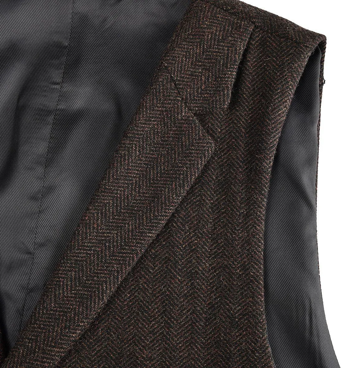 VOBOOM Mens Herringbone Tailored Collar Waistcoat Fullback Wool Tweed Suit Vest