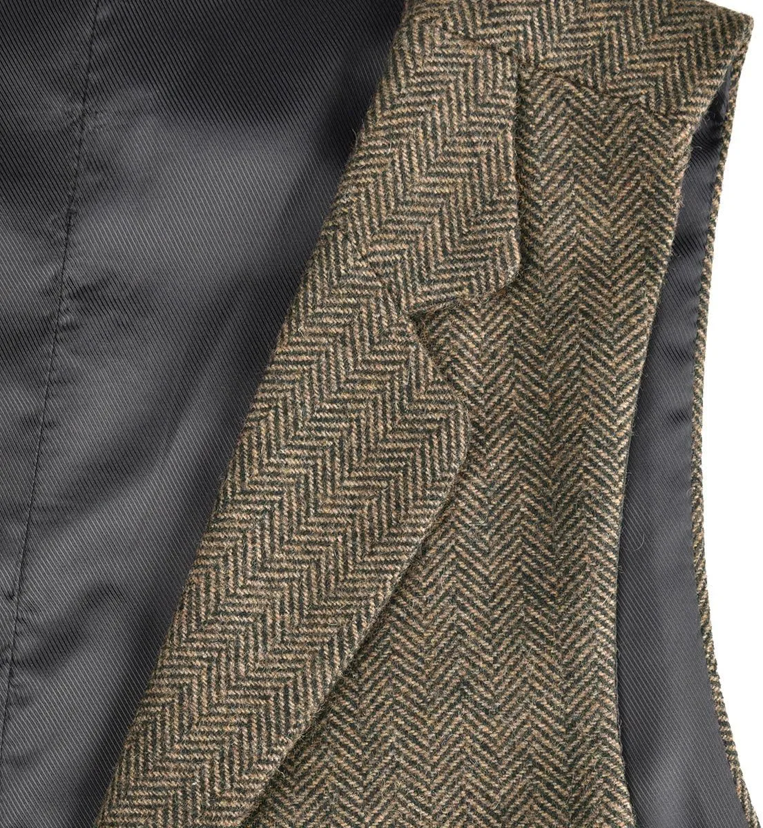 VOBOOM Mens Herringbone Tailored Collar Waistcoat Fullback Wool Tweed Suit Vest