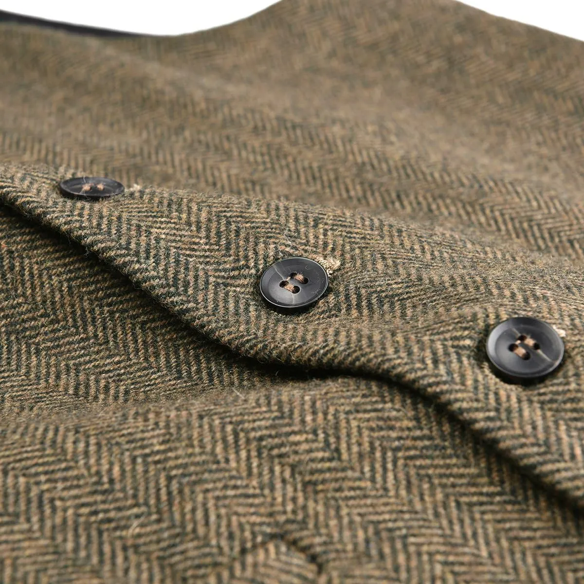 VOBOOM Mens Herringbone Tailored Collar Waistcoat Fullback Wool Tweed Suit Vest