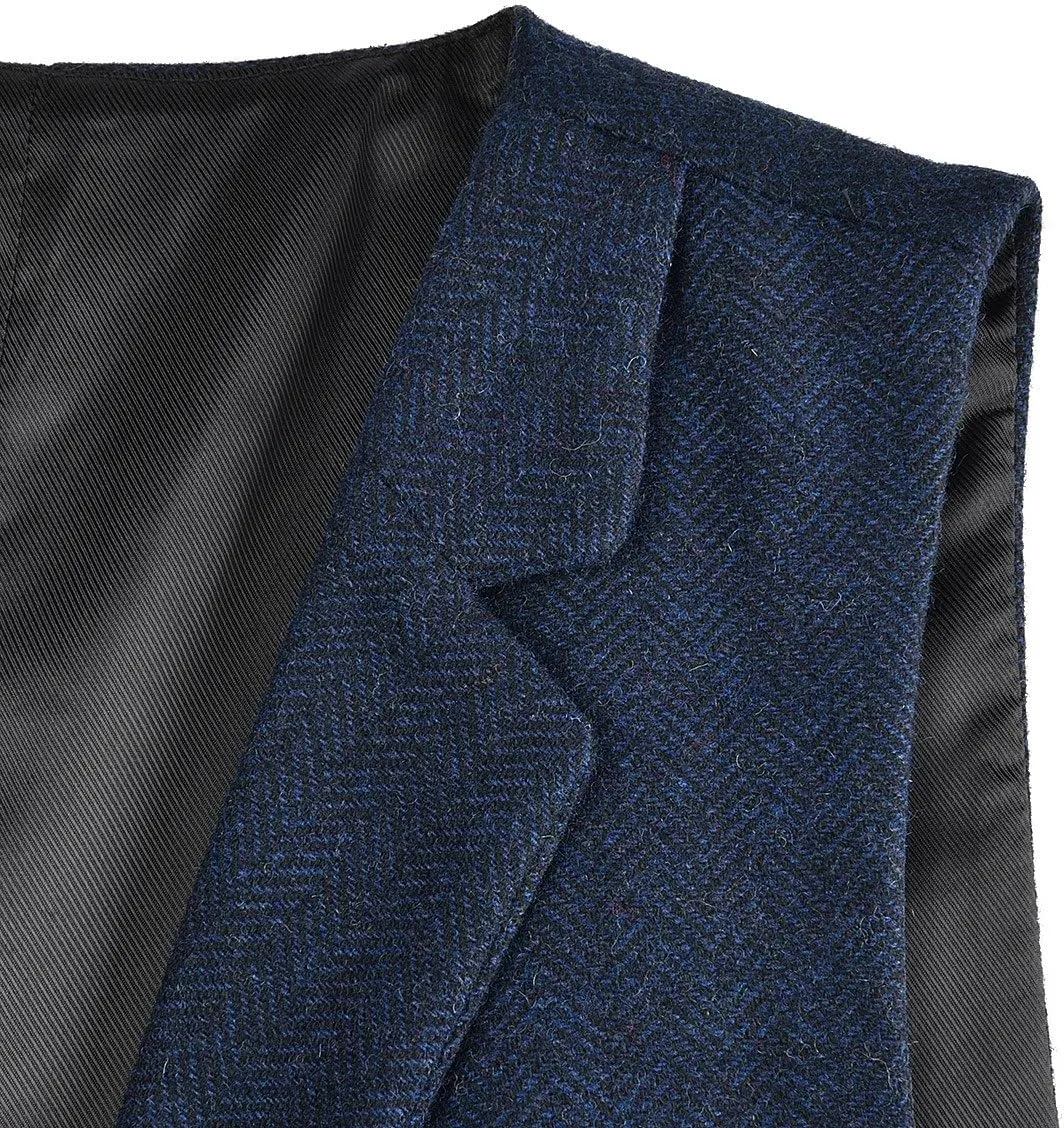 VOBOOM Mens Herringbone Tailored Collar Waistcoat Fullback Wool Tweed Suit Vest