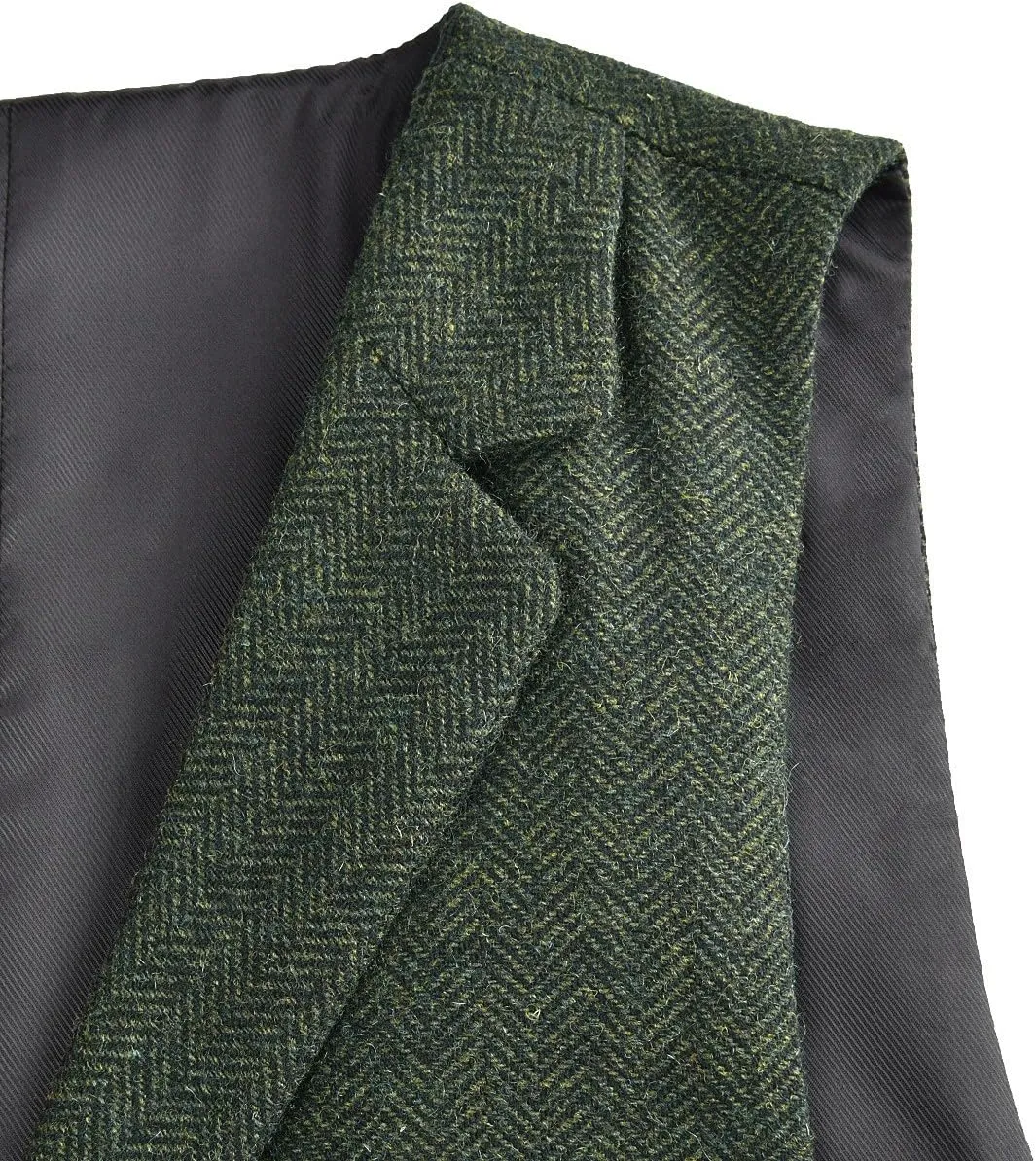 VOBOOM Mens Herringbone Tailored Collar Waistcoat Fullback Wool Tweed Suit Vest