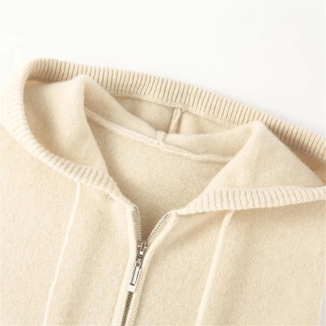 WomenS Casual Hooded Sleeveless Merino Wool Cardigan Vest Sweater Zipper Closure Knit Hoodie Tank Top