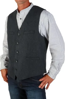 Wool Blend Irish Tweed Mens Vest with Full Back, Adjustable Fabric Belt, 4 Pockets, and Herringbone Pattern