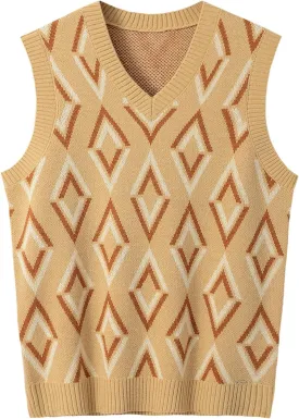 zhilifs Mens V-Neck Knitted Sweater Sleeveless Pullover Knitwear Vest Solid Plain Loose Fit All Match Sweater Tops